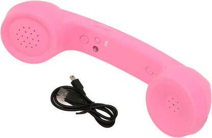 Qiilu Retro Telephone Handset for Mobile Phones - Rechargeable Radiation Proof Handset Receiver with USB Charging (Red)
