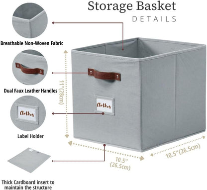 DECOMOMO Cube Storage Bin, Storage Cubes with Labels, Baskets for Shelves Kallax Linen Closet Organizers (Cube 10.5x11"/ 6pcs, Black)