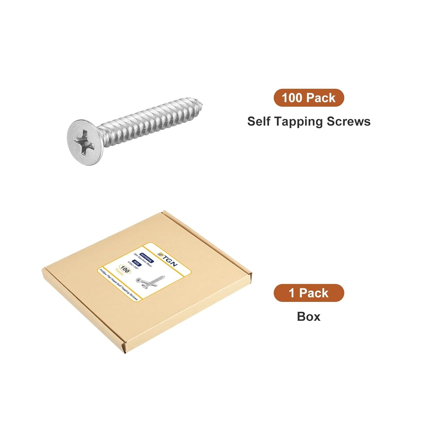 DTGN 100Pcs #8x1 Flat Head Wood Screws, 304 Stainless Steel Phillips Self Tapping Screws - Good for Woodworking, Furniture - Silver