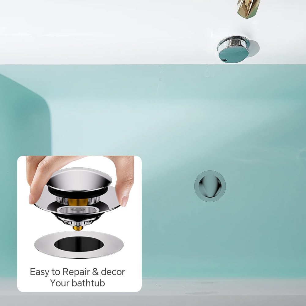 HAOMIAO Universal Pop-Up Bathtub Stopper with Clog-Proof Strainer, Bath Drain Plug (Fits 1.4-1.6 Inch Drains)