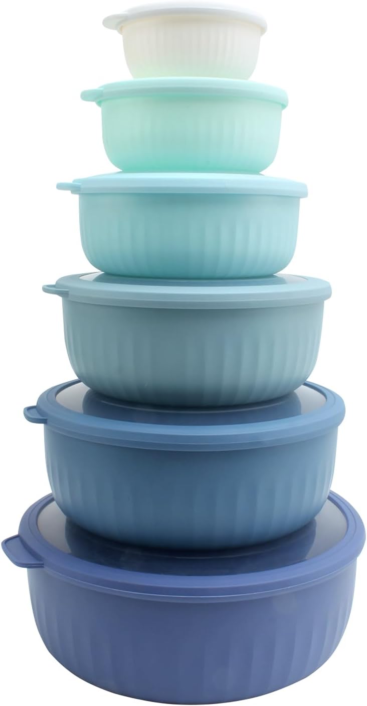 COOK WITH COLOR Prep Bowls with Lids- 8 Piece Nesting Plastic Small Mixing Bowl Set with Lids (Teal Ombre)