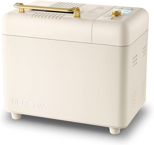 Neretva Bread Maker, 2.2LB 15-in-1 Bread Machine, Dual Heater Breadmaker Machine with Auto Nut Dispenser & Nonstick Ceramic Pan, Bread Makers Machine for Gluten Free, Dough Maker, Sourdough, Yogurt
