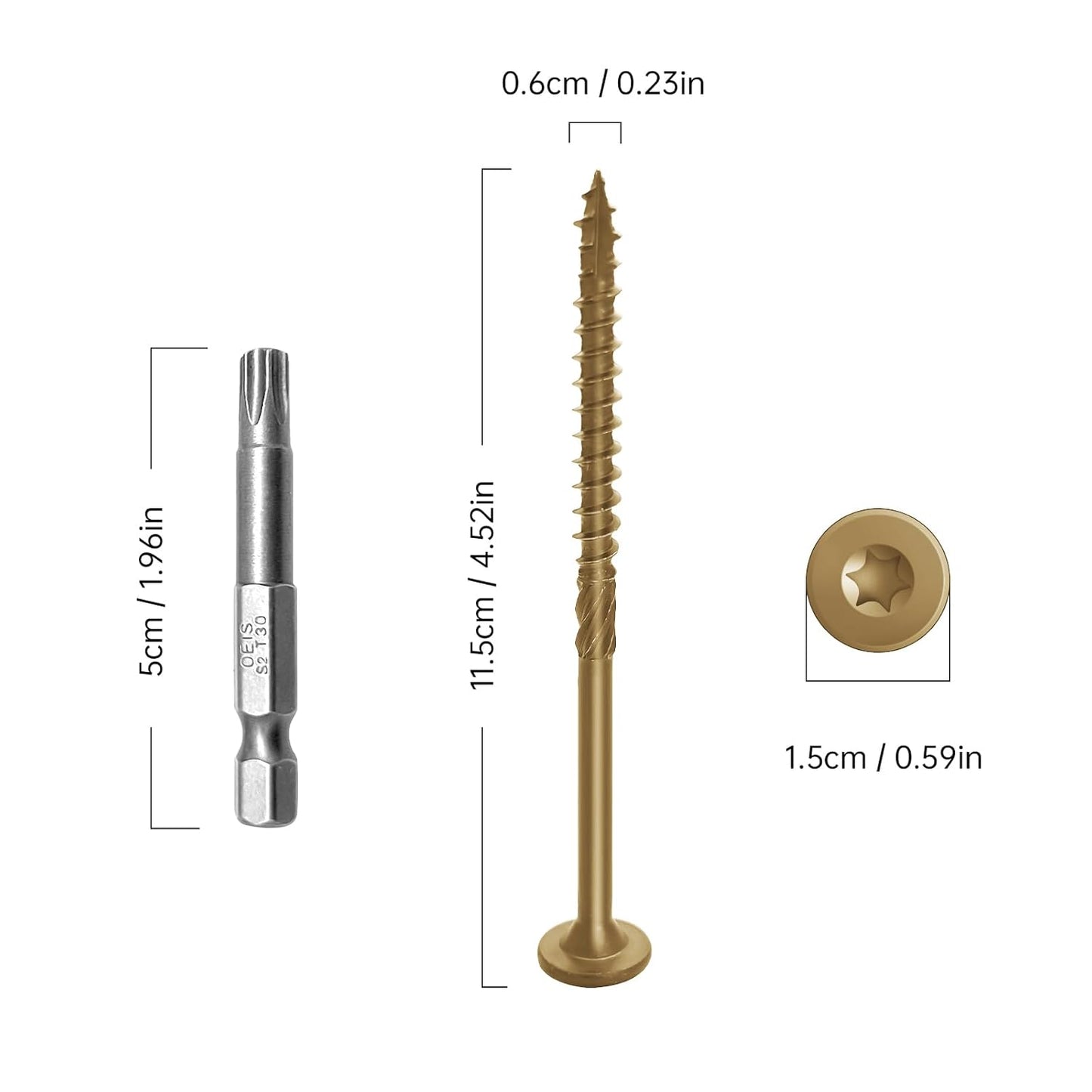 6 Inch Deck Screws 50Pcs, Structural Wood Screws, Rust Resistant Timber Screws for Timber/Log/Landscaping Wood, with T30 Star Bit (#14 x 6 Yellow)