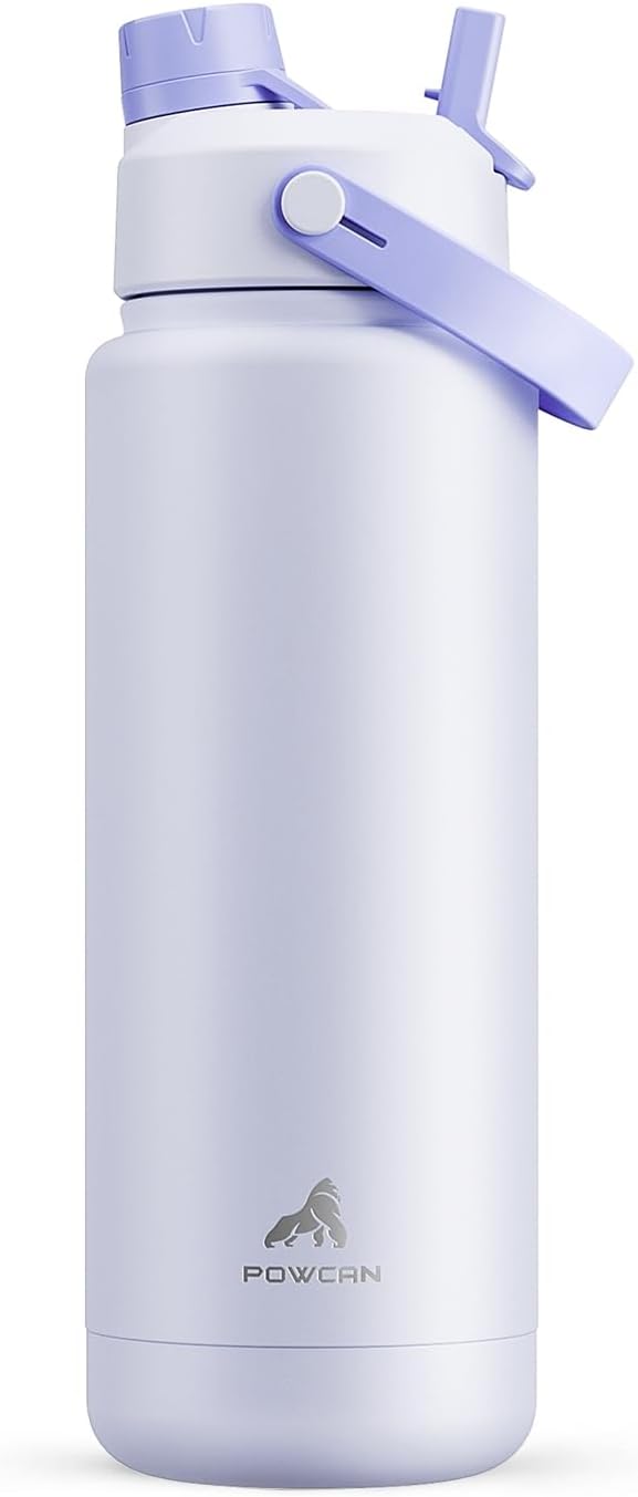 POWCAN 26 oz Insulated Water Bottle with 2-in-1 Straw and Spout Lid, Keep Cold 24H, Leak-Proof, Fits in Car Cup Holder, Stainless Steel Water Bottle for Sports, Travel, and School (Cotton Candy)