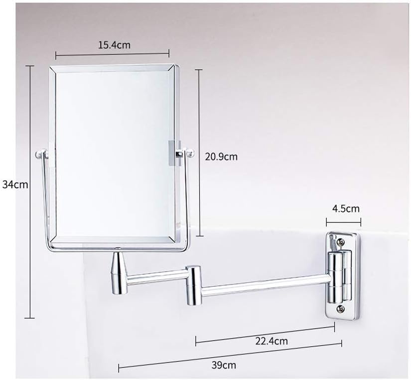 KANG// Bathroom Wall Mirror, Folding Space Aluminum Alloy Telescopic Mirror, Double Sided Shaving Mirror with 3X Magnifier, 39 x 34 cm, Wall Mount, Modern Style