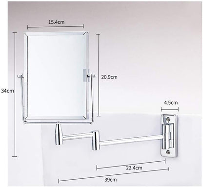 KANG// Bathroom Wall Mirror, Folding Space Aluminum Alloy Telescopic Mirror, Double Sided Shaving Mirror with 3X Magnifier, 39 x 34 cm, Wall Mount, Modern Style