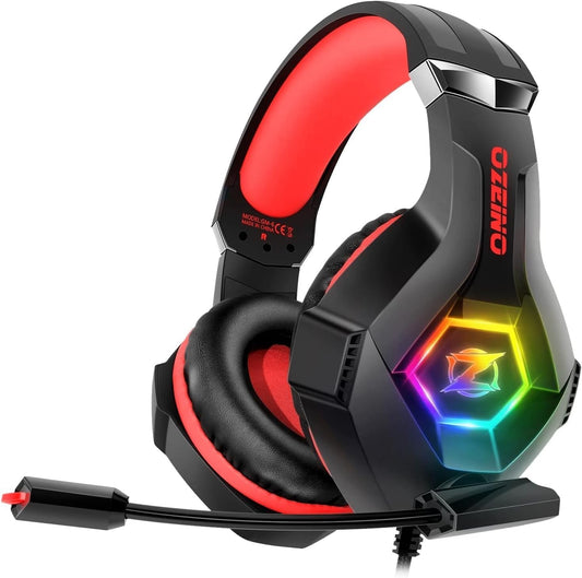 Ozeino Gaming Headset Ps5 Ps4 Headset with 7.1 Surround Sound, Gaming Headphones with Noise Cancelling Flexible Mic RGB Light Memory Earmuffs for PC, Xbox Series X/S, Mac, Phone