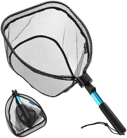 SAN LIKE Fishing Net Telescopic Landing Nets Folding Rubber Fish Net Rubber Coated Landing Net with Adjustable Sturdy Pole Handle for Saltwater Freshwater Bass Trout Fishing Easy Catch & Release