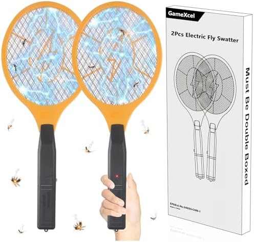 2 Pack Bug Zapper Electric Fly Swatter Zapper - Indoor Outdoor Zapping Racket for Pest Control - Safe to Touch with 3-Layer Safety Mesh