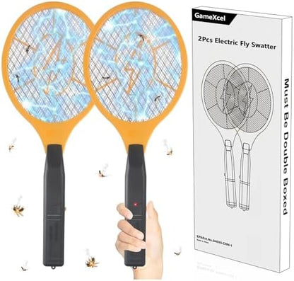 2 Pack Bug Zapper Electric Fly Swatter Zapper - Indoor Outdoor Zapping Racket for Pest Control - Safe to Touch with 3-Layer Safety Mesh