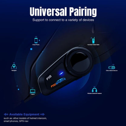 Fodsports FX6 Motorcycle Bluetooth Headset – 6 Riders Group Intercom 1000m Range, Helmet Communication System with Noise Cancellation, Voice Dial & Ride-While-Charging (2 Pack)