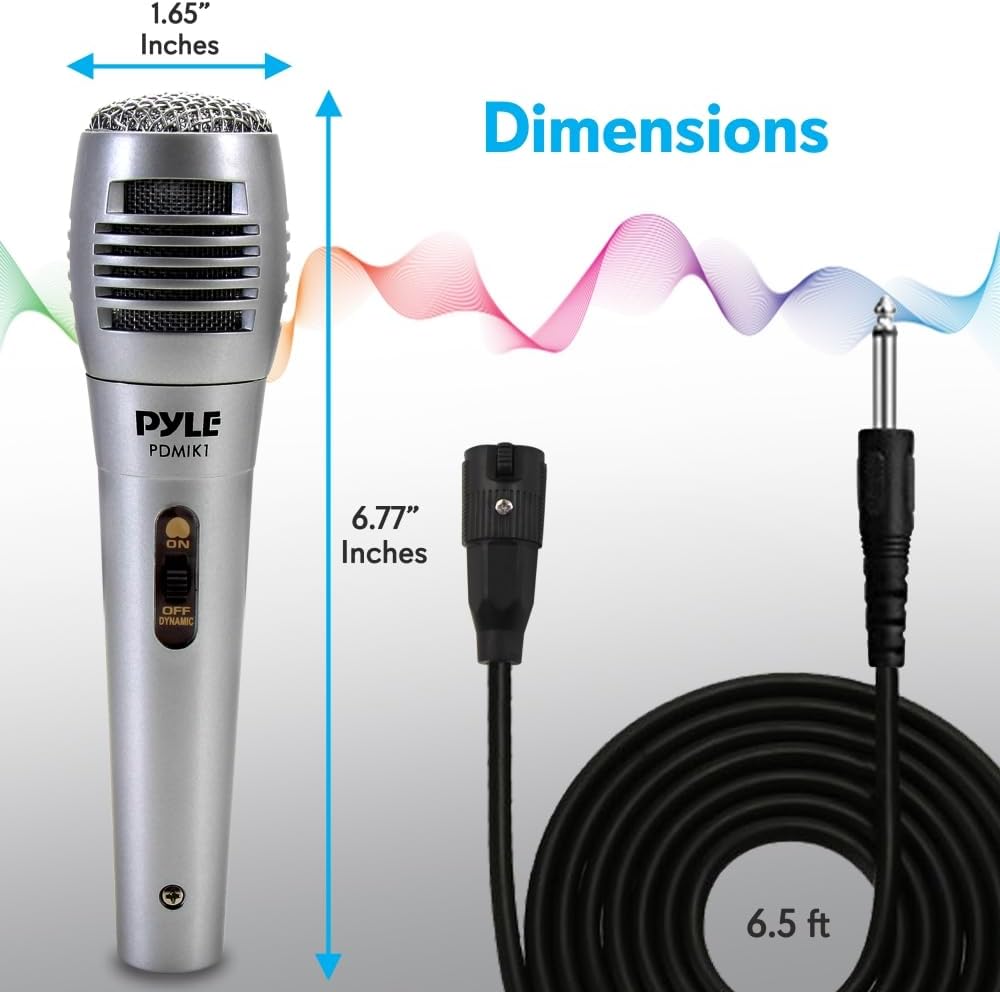 Pyle Professional Dynamic Vocal Microphone - Moving Coil Dynamic Cardioid Unidirectional Handheld Microphone with ON/OFF Switch Includes 15ft XLR Audio Cable to 1/4'' Audio Connection - PDMIC59