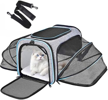 Expandable Cat Carrier,Pet Carrier Airline Approved 5-Side Ventilation Soft Cat Carrier Bag with Removable Fleece Pad and Shoulder Straps Fit Pets (40L x 25W x 25H cm)