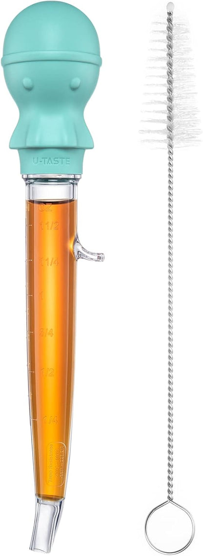 U-Taste 1.5oz Angled Turkey Baster - 228.2ºF Heat Resistant Food Grade Silicone Large Octopus Bulb Baster Set with Cleaning Brush for Cooking Basting Meat Poultry Beef Chicken (Black)