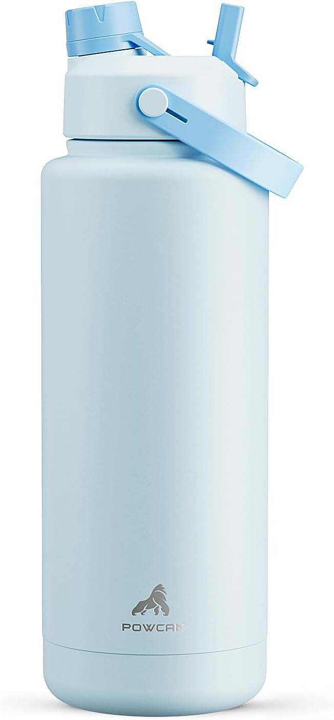 POWCAN 26 oz Insulated Water Bottle with 2-in-1 Straw and Spout Lid, Keep Cold 24H, Leak-Proof, Fits in Car Cup Holder, Stainless Steel Water Bottle for Sports, Travel, and School (Cotton Candy)