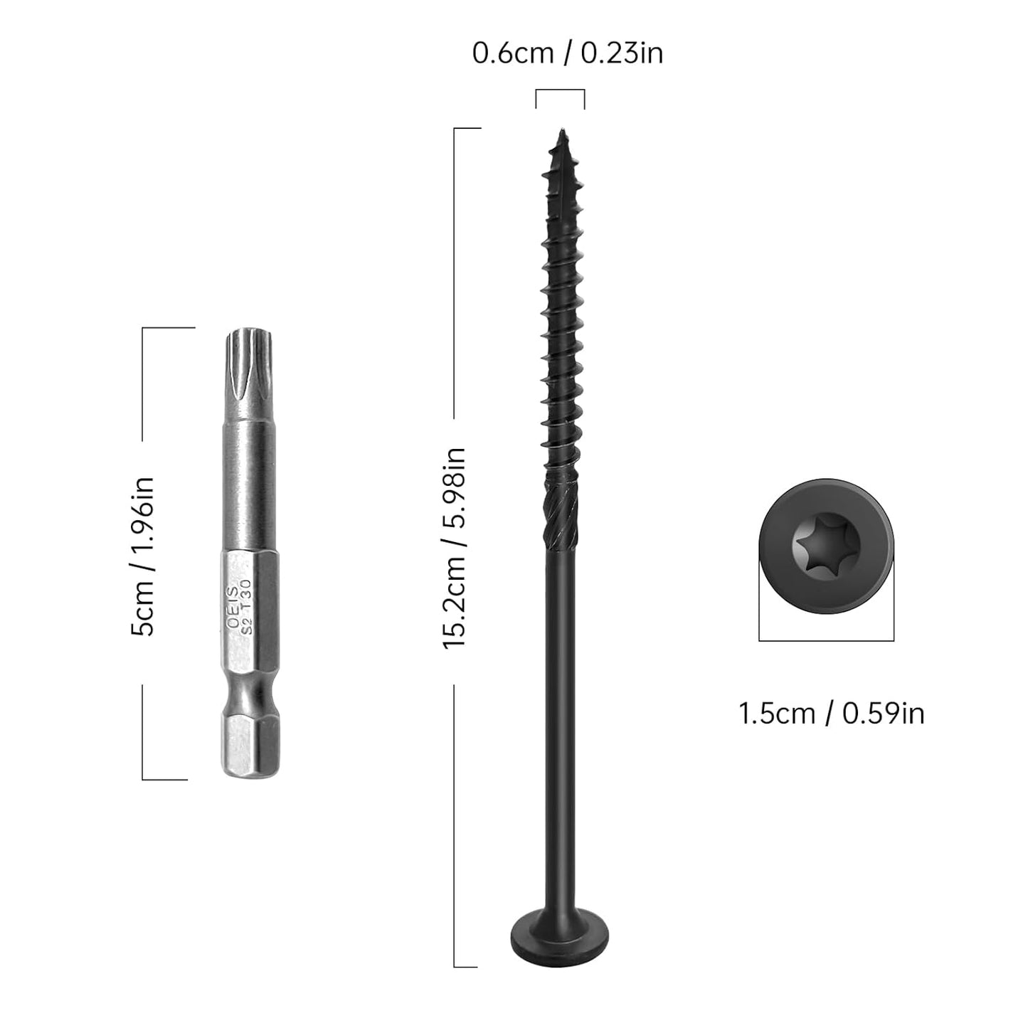 Wood Screws #14 x 6 Inch, Deck Screws 50Pcs,T30 Star Drive Outdoor Screws, Rust Resistant Timber Screws for Timber/Log/Landscaping Wood (#14 x 6)