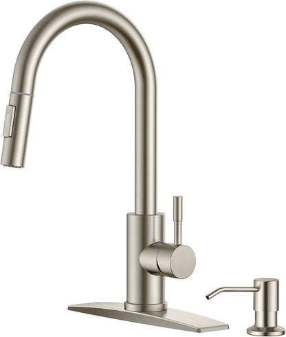 FORIOUS Kitchen Faucet with Pull Down Sprayer, Stainless Steel Single Handle Classic Sink Faucet 1 Or 3 Hole, Dual Function Faucet for Farmhouse, Camper, Laundry, Rv, Bar, Mattle Black