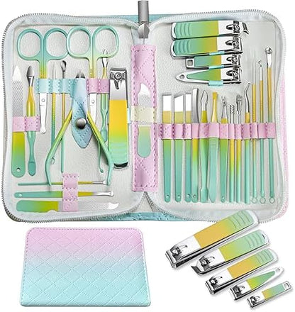 Manicure Set，30 in 1 Mens Set Professional，Nail Clipper for Men，Mens Nail Grooming Kit，Andrea Kit Women，Nail Care Women，with Luxury Leather Bag (Black)