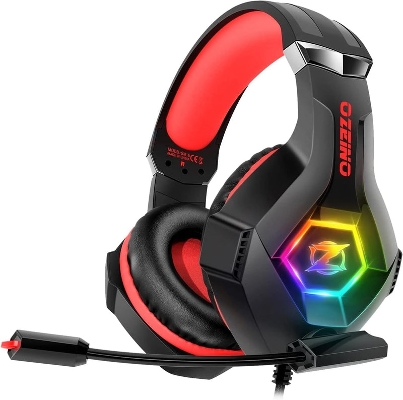 Ozeino Gaming Headset Ps5 Ps4 Headset with 7.1 Surround Sound, Gaming Headphones with Noise Cancelling Flexible Mic RGB Light Memory Earmuffs for PC, Xbox Series X/S, Mac, Phone