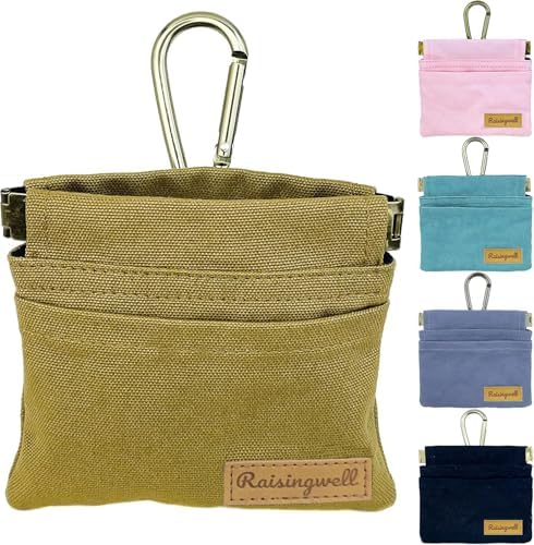 Raisingwell Dog Treat Pouch, Black Pocket Sized Pet Training Pouch, Cotton Fabric, Hand Free Dog Walking Bag with Carabiner, Self-Closing Pet Feed Snack Reward, for Pet Puppy Travel or Outdoor Use