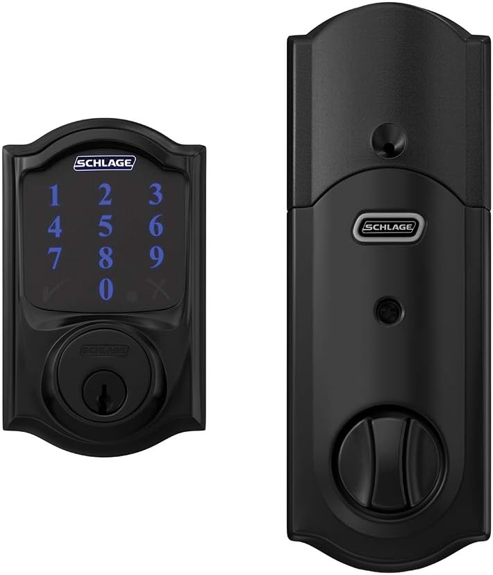 Schlage BE469ZP CAM 622 Connect Smart Deadbolt with Alarm with Camelot Trim in Matte Black, Z-Wave Plus Enabled
