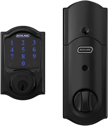 Schlage BE469ZP CAM 622 Connect Smart Deadbolt with Alarm with Camelot Trim in Matte Black, Z-Wave Plus Enabled