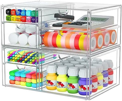 2 Pack Desk Organizers, Makeup Organizer Storage With 7 Drawers, Desktop Office Supplies, Clear Desk Accessories, Dustproof Drawer Organizer and Storage for Make Up, Jewelry, Pen, Desktop Stationary