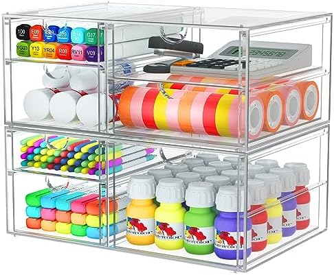 2 Pack Desk Organizers, Makeup Organizer Storage With 7 Drawers, Desktop Office Supplies, Clear Desk Accessories, Dustproof Drawer Organizer and Storage for Make Up, Jewelry, Pen, Desktop Stationary