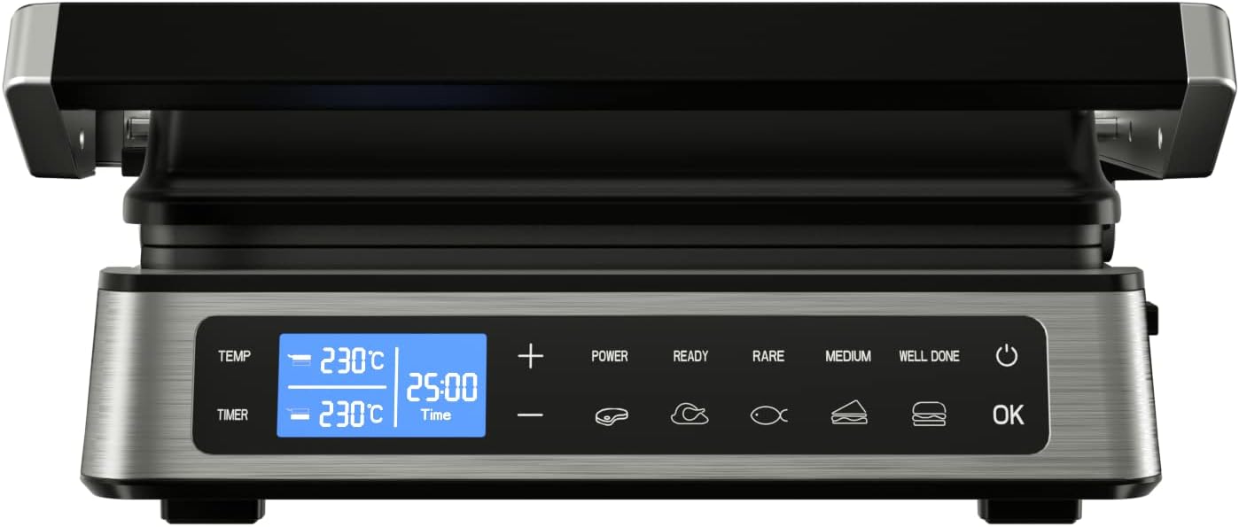 Grill Master Pro - Panini Press Grill, Electric Grill, Electric Griddle, Panini Grill, Indoor Smokeless Contact Grill with Smart Touch Screen Pre-programmed Settings