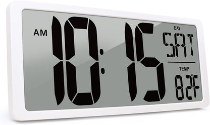 KMMKGG 15" Large Digital Wall Clock Battery Operated, Digital Clock Display with Day, Date & Temperature, Large Wall Clock for Bedroom, Livingroom, Office(4.6" Numbers)