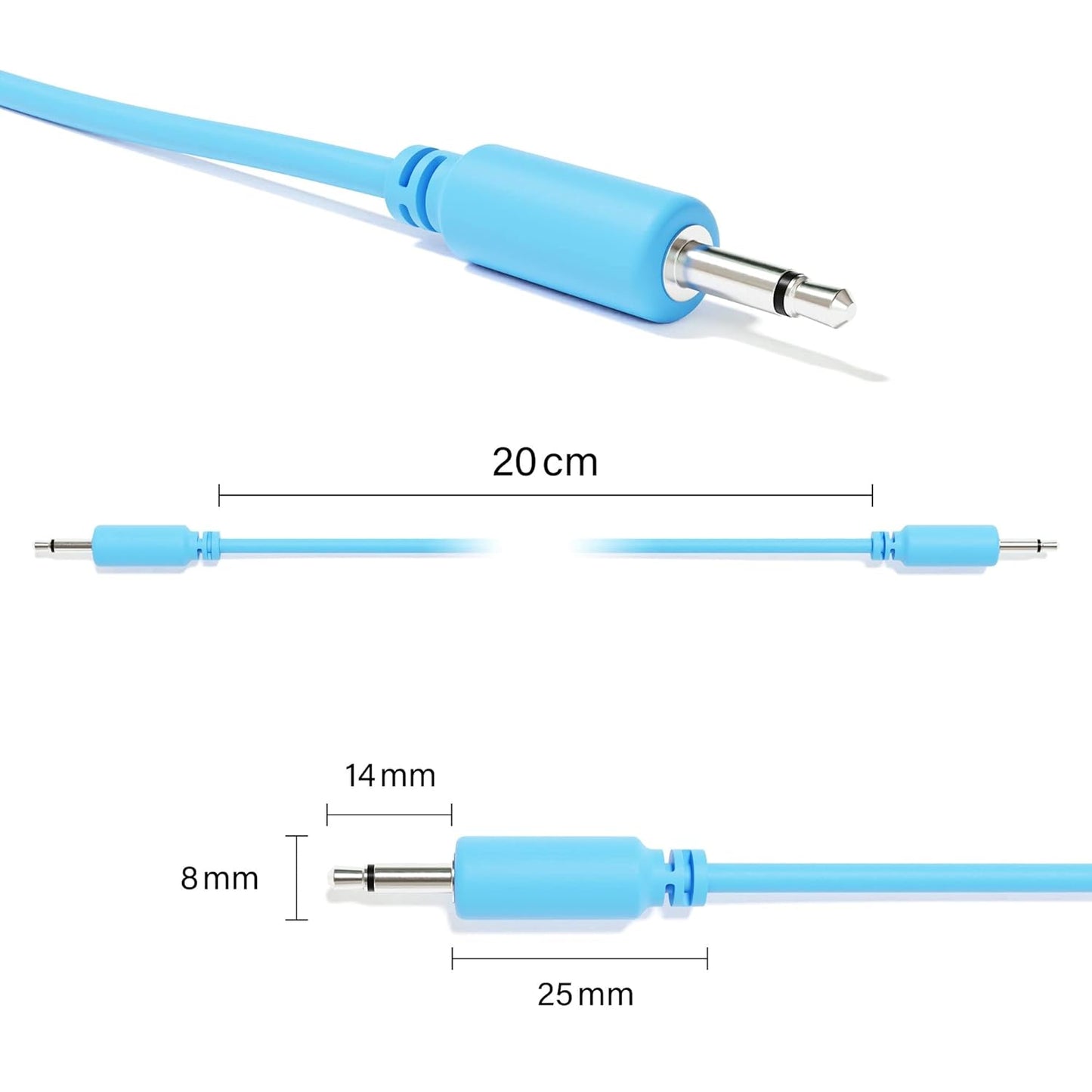 ExcelValley - 5-Pack - Mono Modular Patch Cables - TS 3.5mm 1/8" Eurorack Synthesizer [Black | 60 cm - 23.62"]