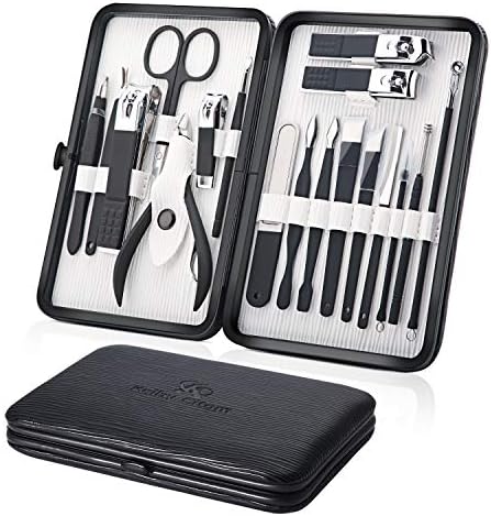 Keiby Citom Professional Stainless Steel Nail Clipper Travel & Grooming Kit Nail Tools Manicure & Pedicure Set of 18pcs with Luxurious Case (Black)