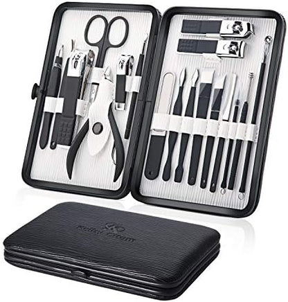 Keiby Citom Professional Stainless Steel Nail Clipper Travel & Grooming Kit Nail Tools Manicure & Pedicure Set of 18pcs with Luxurious Case (Black)