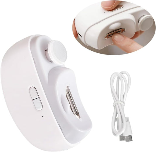 2 in 1 Electric Automatic Nail Clippers Trimmer, 2 Speeds Levels Fingernail Trimmer, Polisher Electric Nail Clipper with Light for Adults baby, White