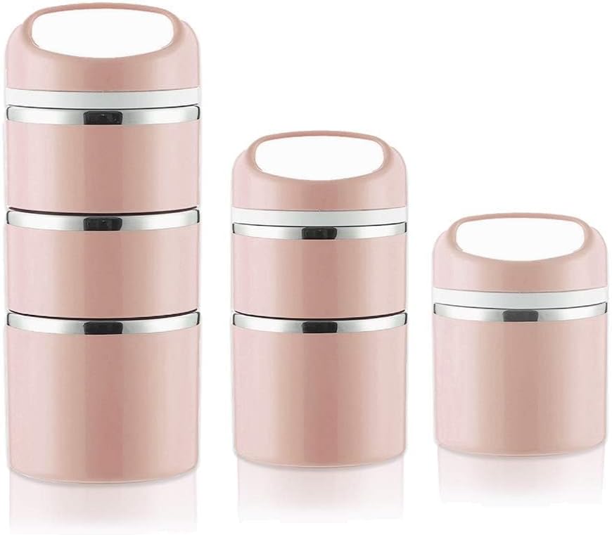 Lille Home Stackable Stainless Steel Thermal Compartment Lunch/Snack Box, 3-Tier Insulated Bento/Food Container with Lunch Bag, Cutlery Set and 3 Extra Seals, 43OZ (Gray)