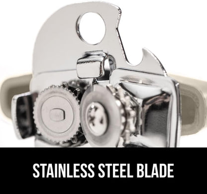Heavy Duty Stainless Steel Manual Can Opener with Bottle Opener – Smooth Edge Cutter, Soft Grip Handle, Oversized Easy-Turn Knob, Extra Large, Almond - PuriLite