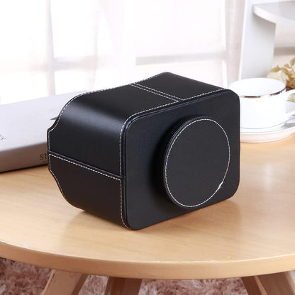 PUSU 360° Rotating Remote Control Holder Desk Organizer – PU Leather Spinning TV Caddy with 5 Compartments for Remotes, Stationery, Phone, iPad & Bedside Storage - PuriLite