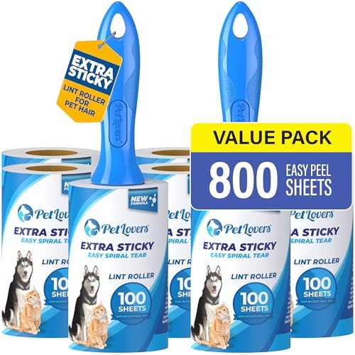 PetLovers Extra Sticky Lint Roller Mega Value Set for Pet Hair Removal, Dog and Cat Lint Remover (1 Pack Reusable)
