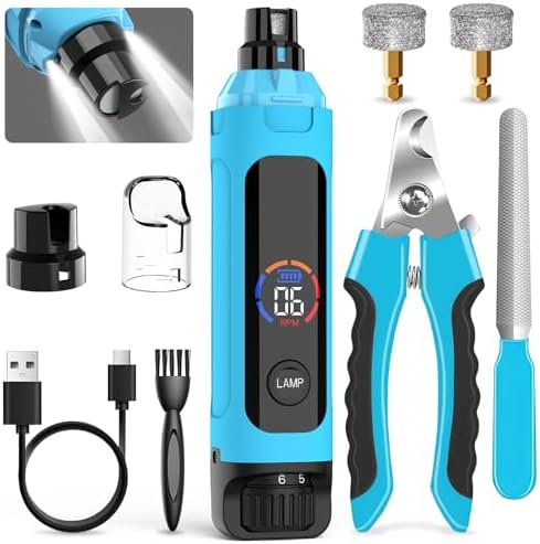 Dog Nail Grinder 6-Speed with LED Display, Dog & Cat Nail Clippers and Trimmers, Pet Nail Grinder with 2 LED Lights - Super Quiet Rechargeable Claw Trimmer for Large Medium Small Puppy Dogs/Cats