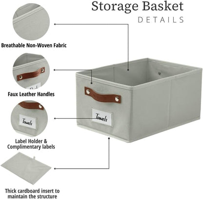 DECOMOMO Cube Storage Bin, Storage Cubes with Labels, Baskets for Shelves Kallax Linen Closet Organizers (Cube 10.5x11"/ 6pcs, Black)