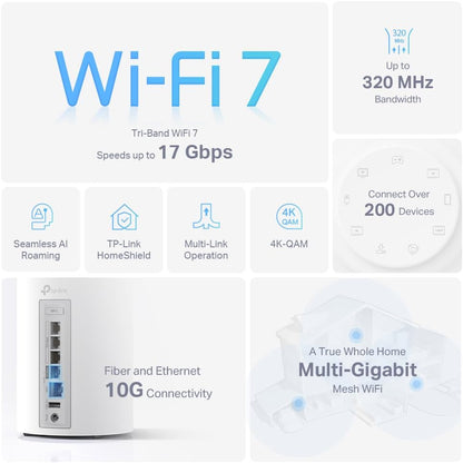 TP-Link Deco BE5000 Dual-Band WiFi 7 Mesh System (Deco BE25) – Supports 150+ Devices, 5GHz/2.4GHz, 2.5Gbps Ports, MLO, 4K-QAM, HomeShield Security, Universal Compatibility (3-Pack)