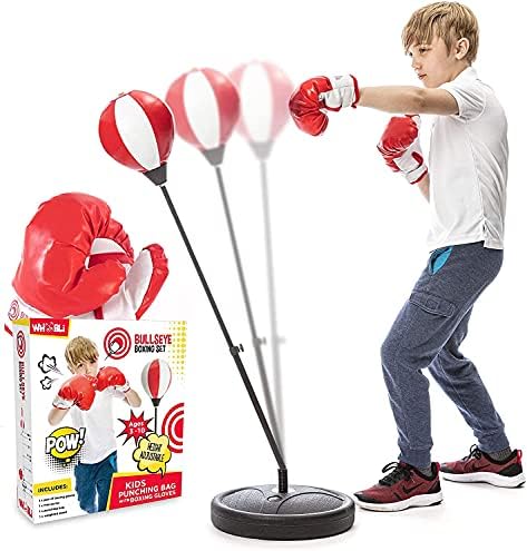 Whoobli Punching Bag for Kids Incl Boxing Gloves | 3-10 Years Old Adjustable Kids Punching Bag with Stand | Boxing Bag Set Toy for Boys & Girls New 2024
