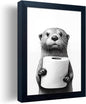 Bathroom Picture Wall Decor, Framed Black and White Bathroom Wall Art, Toilet Paper in Little Funny Raccoon's Hand Animal Canvas Print Painting