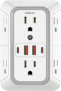 Wall Outlet Extender Surge Protector with 6 AC Outlets and 4 USB Ports, 3-Sided Multi Plug Wall Adapter with USB-C for Home, Office, Kitchen, and Travel - PuriLite