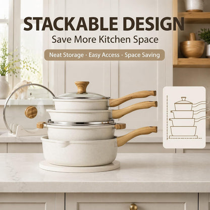 SENSARTE Nonstick Ceramic Cookware Set 13-Piece, Healthy Pots and Pans Set, Non-Toxic Kitchen Cooking Set with Stay-Cool Handles, Silicone Tools and Pot Protectors, PFAS and PFOA Free