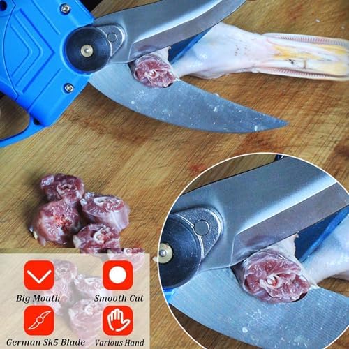 Electric Kitchen Shears Cordless with 2000mAh Battery, Heavy Duty Stainless Steel Bone Cutter for Poultry Crab Meat, Ergonomic Non-Slip Handle, Blue