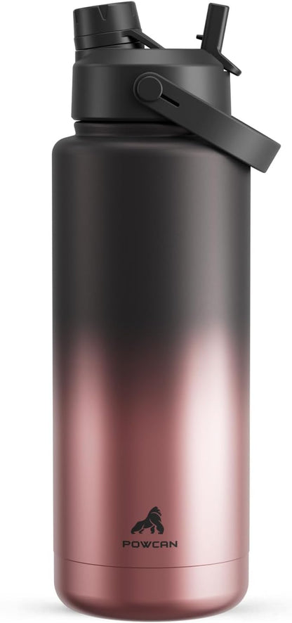 POWCAN 26 oz Insulated Water Bottle with 2-in-1 Straw and Spout Lid, Keep Cold 24H, Leak-Proof, Fits in Car Cup Holder, Stainless Steel Water Bottle for Sports, Travel, and School (Cotton Candy)