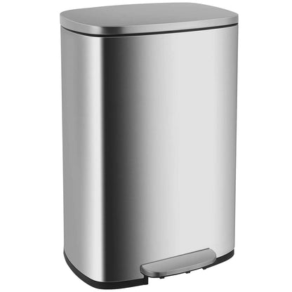 13 Gallon/50 L Garbage Can Kitchen Trash Can with Lid for Office Bedroom Bathroom Step Trash Bin Fingerprint-Proof Brushed Stainless Steel