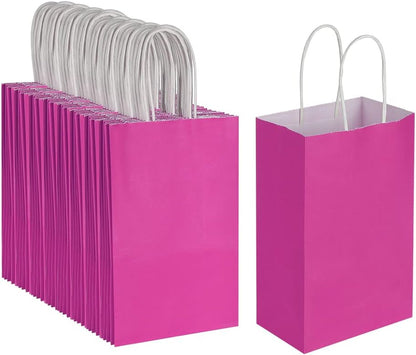 Oikss 100 Pack 8x4.75x10 Inch Medium Royal Blue Kraft Paper Bags with Handles Bulk for Birthday Wedding Party Favors Grocery Retail Shopping Business Goody Craft Gift Bags Sacks, (100pcs Count)