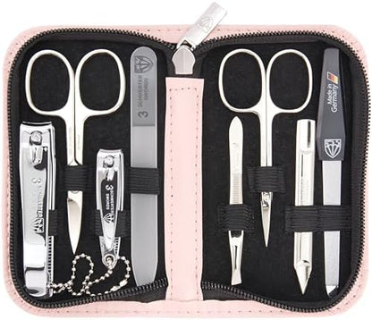 3 Swords Germany - brand quality 8 piece manicure pedicure grooming kit set for professional finger & toe nail care scissors clipper fashion leather case camou in gift box, Made in Germany
